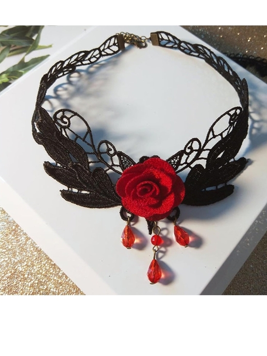 Red Rose Lace Fan and Jewelry Set - Women Accessories